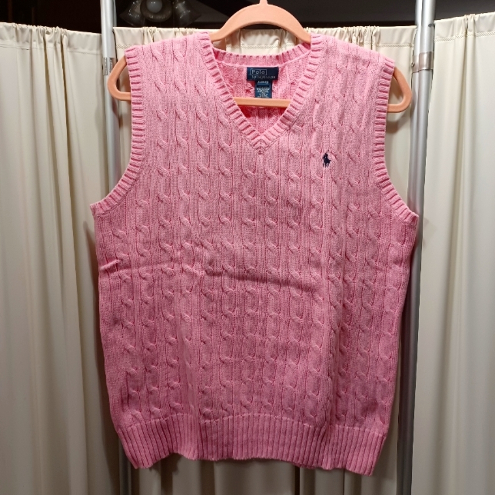 Pink Cable Knit POLO by Ralph Lauren XL 18-20 Women's Sweater Vest